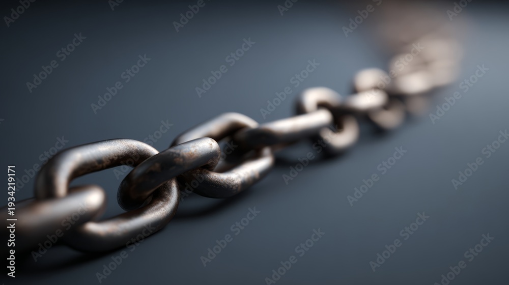 Obraz premium disconnected. Broken chain links with disconnected ends, minimalist metal texture symbolizing separation. wellbeing guides. 
