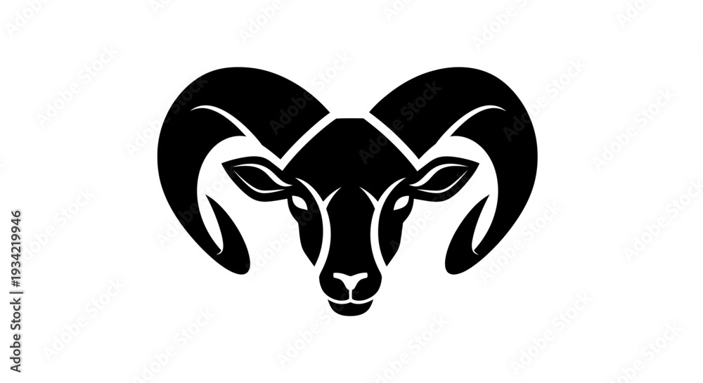 Fototapeta premium Stylized Ram Head Vector Illustration with Prominent Horns.