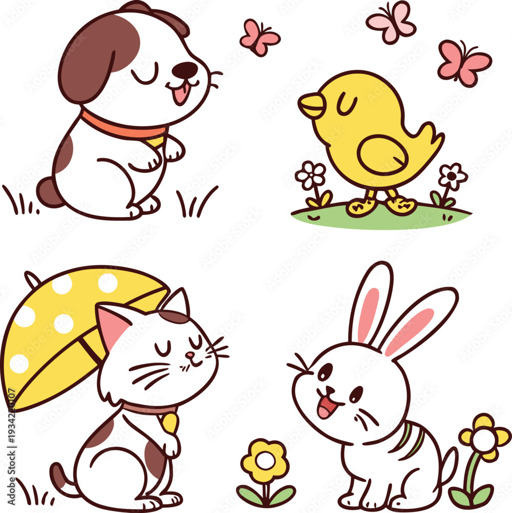Obraz premium Cute animals in a whimsical scene