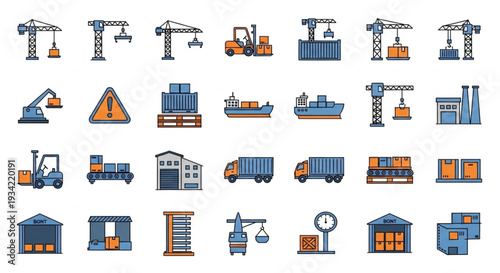 Industrial Logistics and Shipping Icons Set.