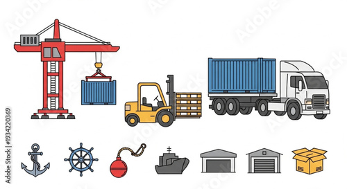 Industrial logistics and transportation elements.