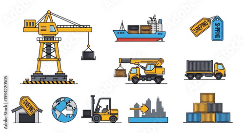 Industrial Logistics and Transportation Icons Set.