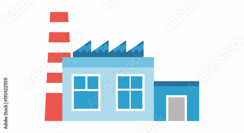 Modern Factory Building with Smokestack - Flat Design