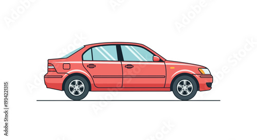 Pixel Art Red Sedan Car Isolated on White Background