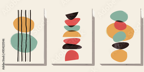 Abstract geometric shapes in warm and cool color palettes