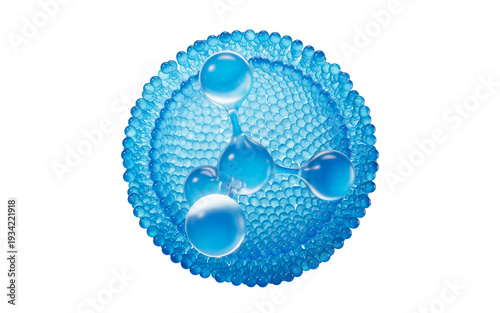 Molecule and transparent biological blue cell, 3d rendering.