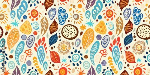 Colorful abstract floral and botanical pattern on a cream background
