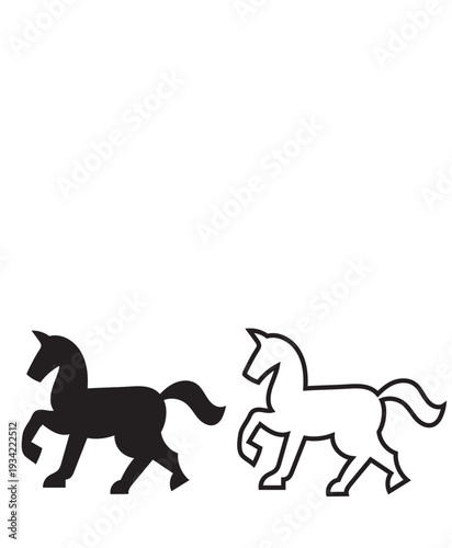 Horse Silhouette and Outline Vector . Black silhouette and linear outline horses in side view, ideal for logos, branding, tattoos, and equestrian themed designs in simple minimalistic style.