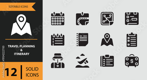 Travel Planning and Trip Itinerary Solid Icons