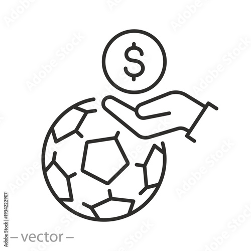 Sport betting icon, bookmaker, bets on game, money and ball, editable stroke vector illustration