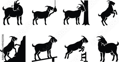 Set of 8 Goat Silhouettes Vector Icons