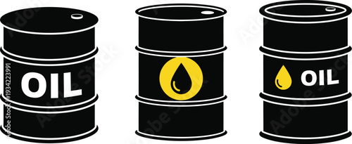 Industrial oil barrels for storing crude oil, gasoline, or other petrochemical products. 
