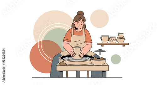 Ceramic artist shaping clay on a pottery wheel, creating art