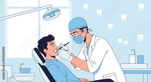 Dentist examining patient's teeth in bright, modern dental clinic