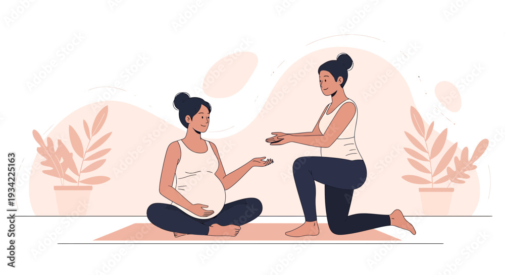 Obraz premium Pregnant Woman Doing Yoga With Instructor
