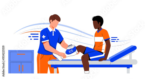 Physical Therapist Applying Ice Pack to Athlete's Injured Knee