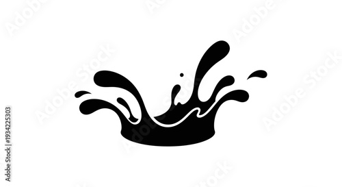 Black and White Water Splash Illustration on White Background.