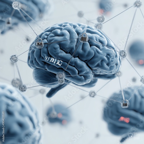 Wallpaper Mural Conceptual illustration of multiple interconnected human brains linked by secure digital lines Torontodigital.ca