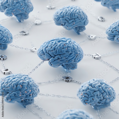 Wallpaper Mural Conceptual illustration of multiple interconnected human brains linked by secure digital lines Torontodigital.ca