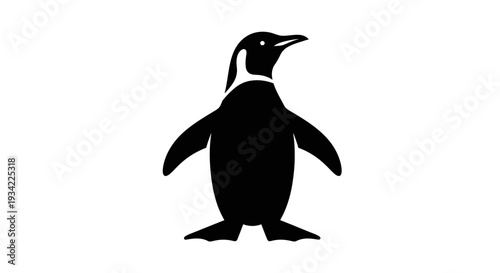 Simple Black and White Penguin Illustration on White Background.