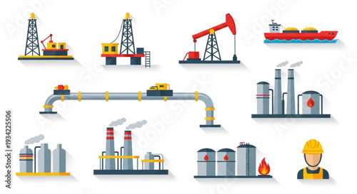 Industrial oil and gas extraction and processing facilities.
