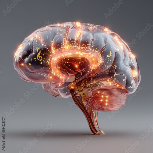 Wallpaper Mural Human brain composed of glowing innovation symbols including musical notes Torontodigital.ca