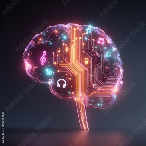 Wallpaper Mural Human brain composed of glowing innovation symbols including musical notes Torontodigital.ca