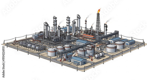 Industrial Oil Refinery Complex 3D Model.