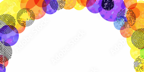 Abstract colorful circles and patterns forming an archway frame