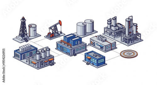 Industrial Oil Refinery Complex Illustration.