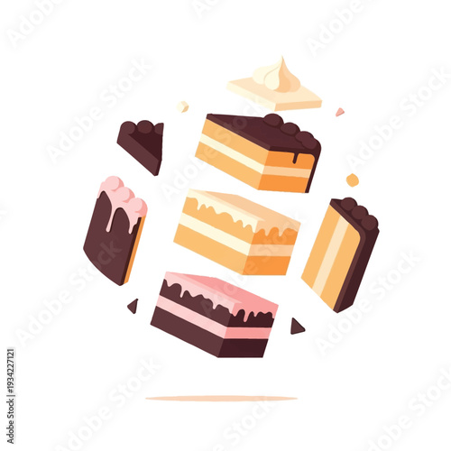 Assortment of Delicious Cake Slices with Various Frostings and Layers.