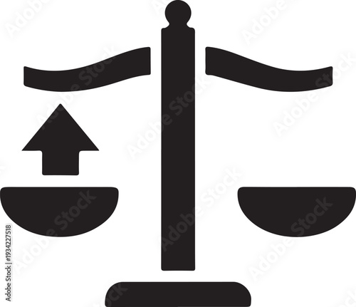 Balanced justice scale with upward arrow indicating growth or improvement in legal processes Vector