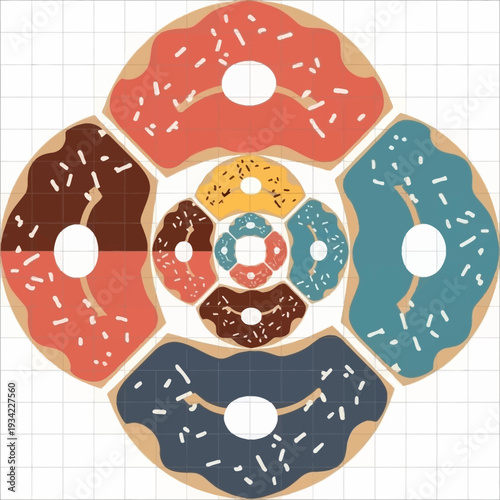 Colorful Donut Arrangement with Sprinkles in a Circular Pattern.