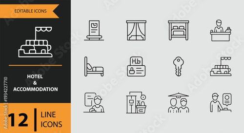 Hotel and Accommodation Hospitality Outline Icon Collection