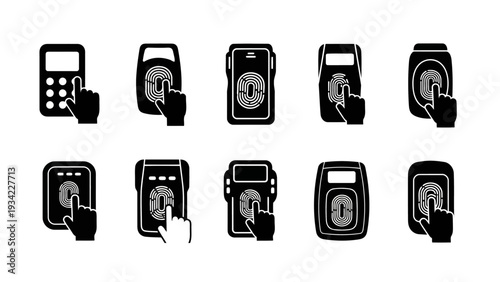 Fingerprint scanner biometric identification and digital security vector icons EPS10 Stock.eps