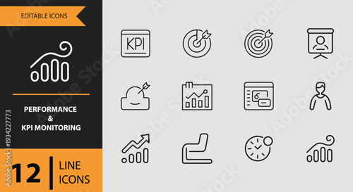 Performance Metrics and KPI Monitoring Outline Icons