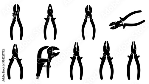 Assorted Pliers and Cutting Hand Tools Vector Silhouettes EPS10 Stock.eps