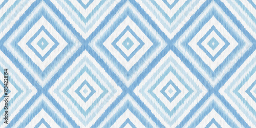 Seamless blue and white geometric pattern vector featuring an abstract tile texture for vintage fabric decoration and square ornament wallpaper design