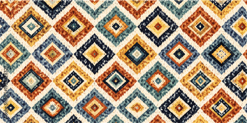 Antique style seamless knitted fabric pattern featuring traditional Thai geometric ornaments and mosaic textile textures for elegant wallpaper design