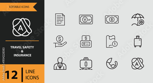 Travel Safety and Insurance Protection Outline Icons