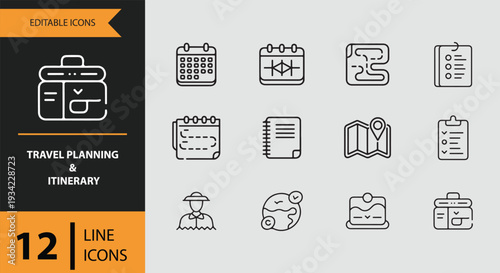 Travel Planning and Itinerary Management Outline Icons