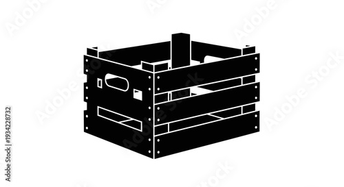 Isolated black and white illustration of a wooden crate.