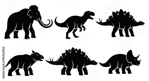 Prehistoric Animals and Dinosaurs Silhouettes Set