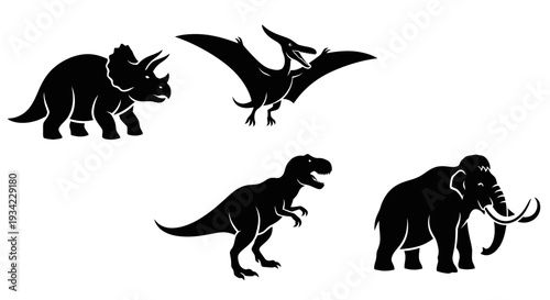 Prehistoric Animals Silhouettes: Dinosaur and Mammoth Collection