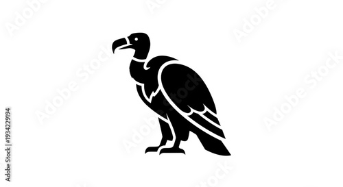 Isolated Black and White Vulture Illustration on White Background.