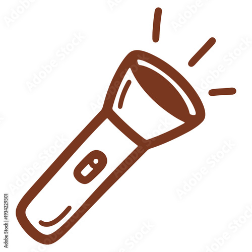 Brown flashlight illustration with light beams emanating for night time exploration and adventure themes perfect for camping and safety awareness designs