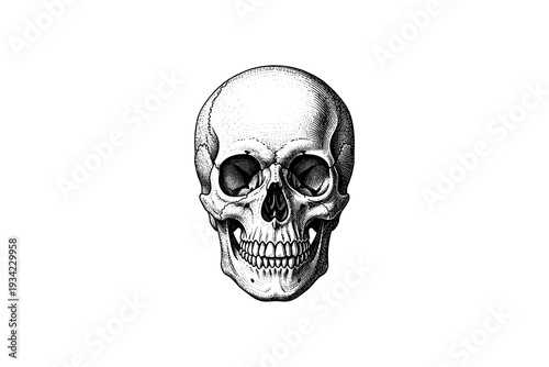 Intricate vintage skull with textured details on white background