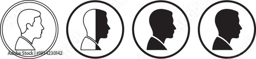 Four profile silhouette icons of men person head