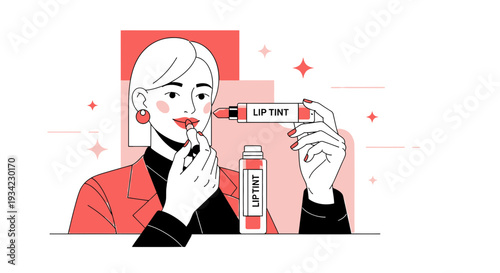 Woman Applying Lip Tint for Makeup Beauty Routine