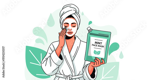 Woman Applying Mint Face Mask, Skincare Routine, Self Care